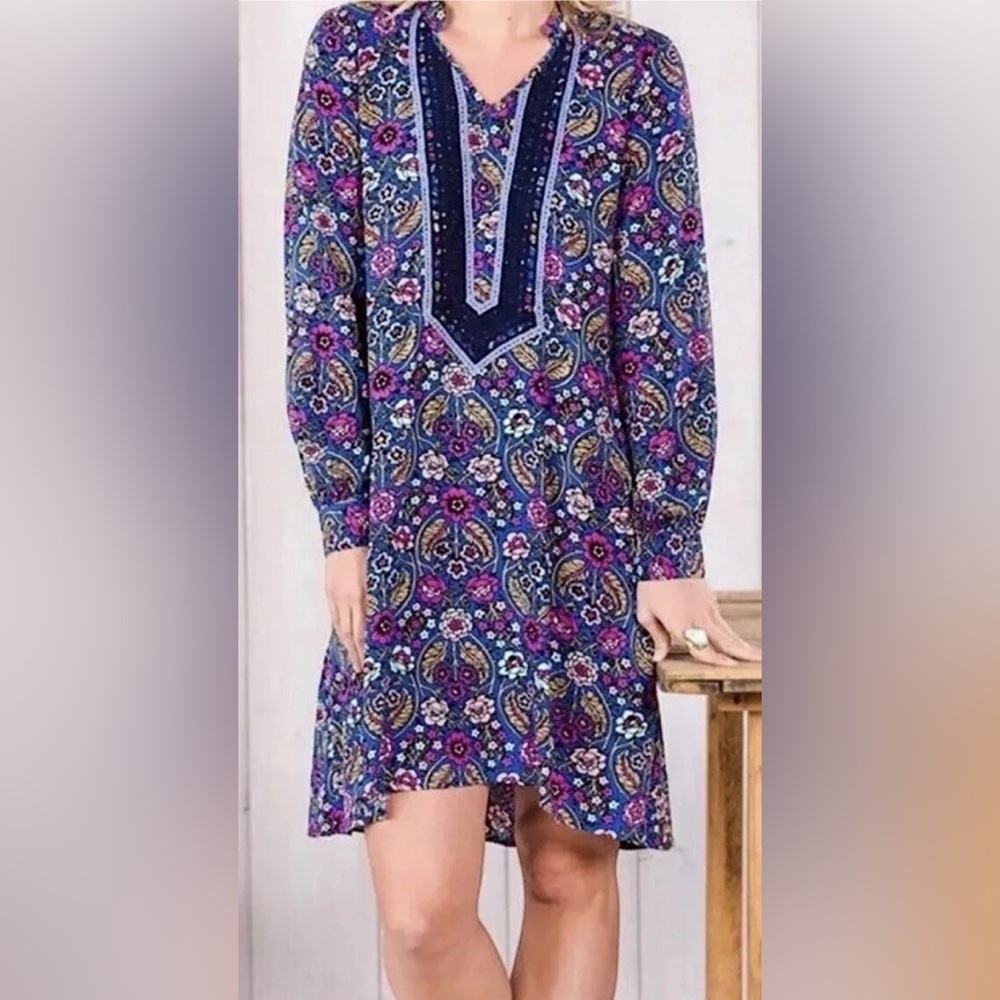 Matilda Jane Sz S Thoughts and Dreams Blue and Pink Floral Long Sleeve Dress